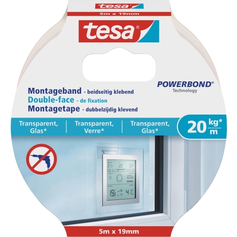 2x Tesa dubbelzijdig montagetape op rol transparant extra sterk 5 meter -