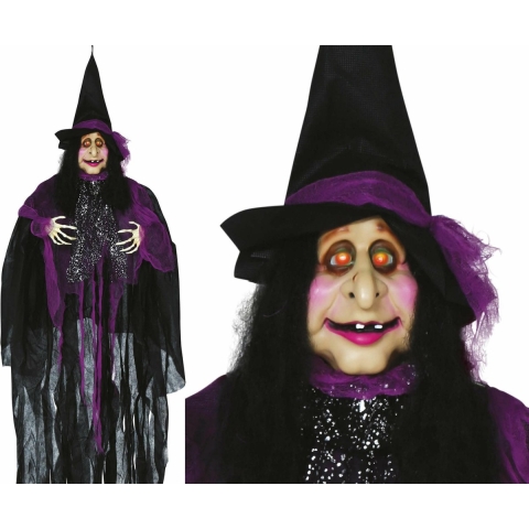 Decoratie pop horror heks - licht/geluid - Halloween thema - hangend - 120 cm -