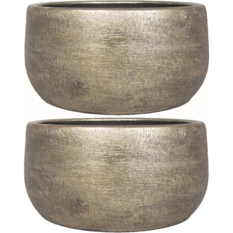 Floran Bloempot/plantenpot Mira - 2x - industrieel goud - keramiek - binnen - 29 x 14 cm -
