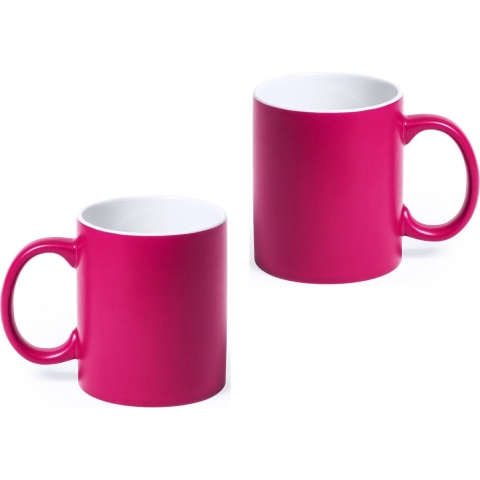 10x Drinkbekers/mokken fuchsia/wit 350 ml -