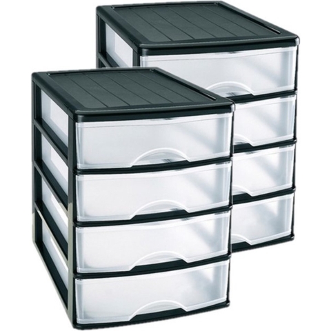 PlasticForte Ladeblok/bureau organizer met 2x lades - zwart/transparant - L35,5 x B27 x H35 cm -