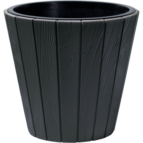 Plantenpot/bloempot Wood Style - buiten/binnen - kunststof - antraciet - D49 x H45 cm -