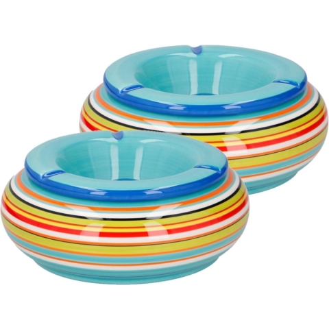 2x stuks asbak in mooie blauwe kleuren combinatie van 19 cm -