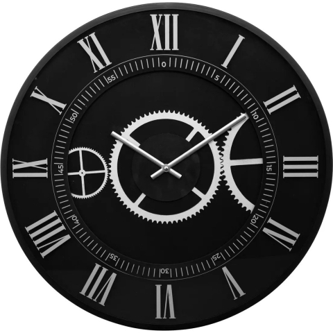 Wandklok/muur klok Roma Classic - Vintage Metal - Dia 57 cm - mdf/metaal/glas - zwart -