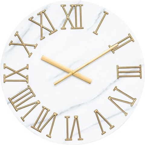 Wandklok/muur klok Roma Marble - Vintage Metal - Dia 56 cm - metaal/glas - wit/goud -