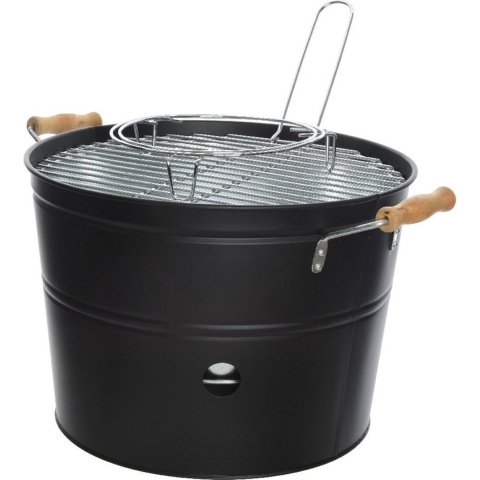 Grote zwarte houtskool barbecue/bbq emmer 33 x 24 cm rond -