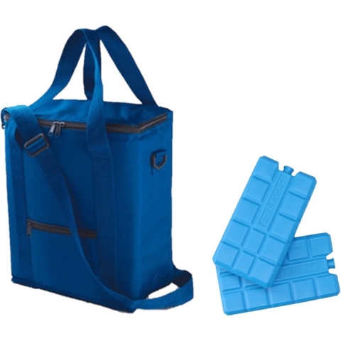 Koeltas van 36 x 30 x 17 cm blauw met 6x stuks koelelementen -