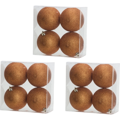 Cosy & Trendy Kerstballen - 24x - oranje - glitters - 10 cm -
