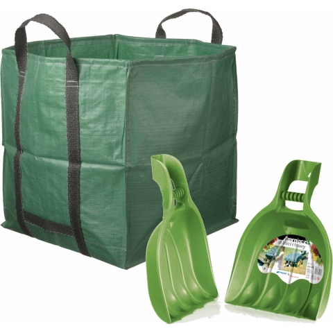 Groene tuinafvalzak opvouwbaar 252 liter met een setje bladharken/tuinafval grijpers -