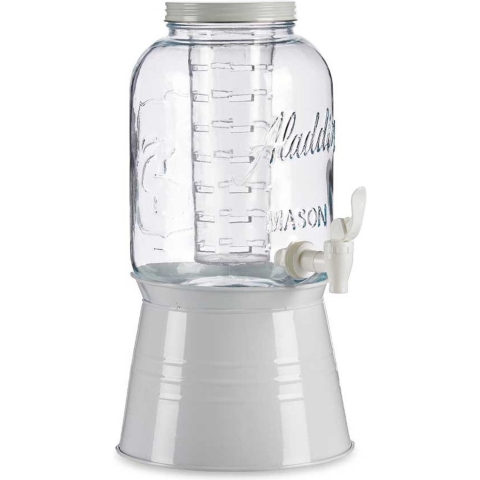 Glazen drankdispenser/limonadetap op voet met witte kleur dop/voet/tap 3.8 liter -