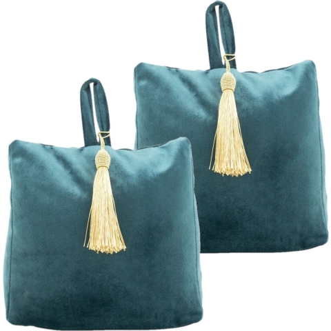 Mars & More Deurstopper - 2x stuks - fluweel - petrol blauw kleurig - 17 x 10 x 18 cm - voor binnen -