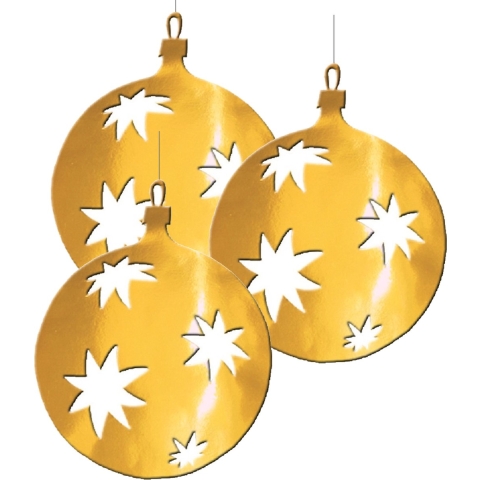 Grote Kerstbal hangdecoratie van karton - 3x - goud - Dia 30 cm - Kerstversiering -