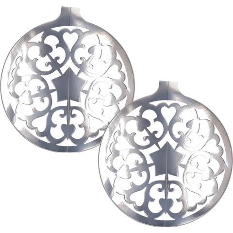 Grote Kerstbal hangdecoratie van karton - 2x - zilver - Dia 49 cm - Kerstversiering -