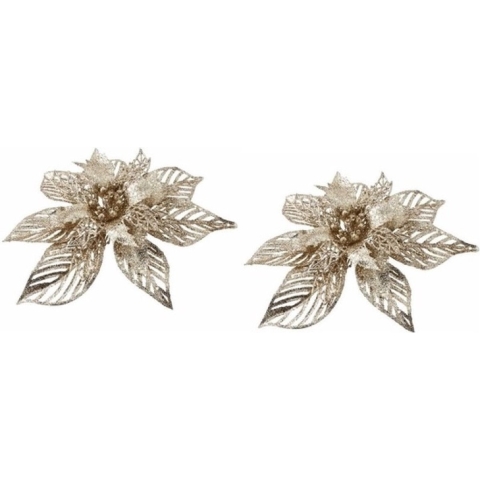 8x stuks decoratie bloemen op clip gouden kerstster 23 cm -