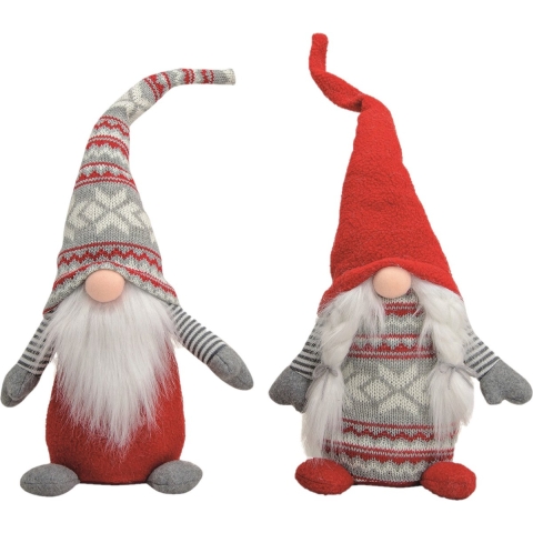 2x stuks pluche gnome/dwerg decoratie pop/knuffel rood/grijs vrouwtje en mannetje 45 x 14 cm -