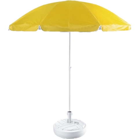 Gele strand/tuin basic parasol van nylon 200 cm + parasolvoet wit -