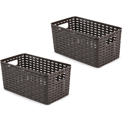12x opbergboxen/opbergmanden rotan dark mokka kunststof - 15 x 28 x 13 cm -