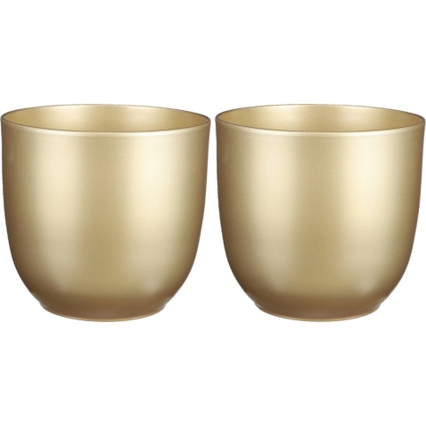 Set van 2x stuks bloempotten goud keramiek voor kamerplant H23 x D25 cm -