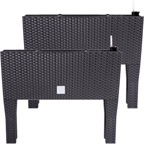 3x stuks kunststof Rato bloembak/plantenbak op poten met irrigatiesysteem antraciet 60 x 25 x 46 cm -