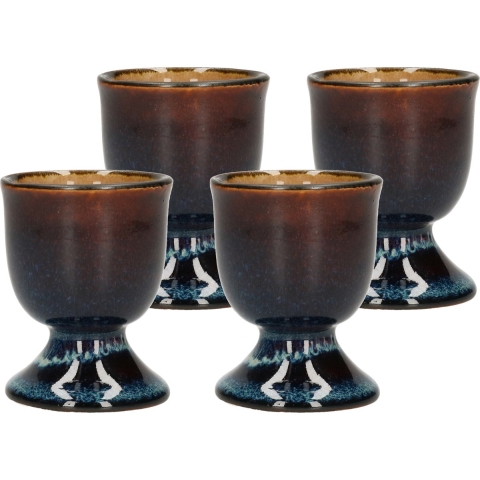 Cosy & Trendy Eierdopje - 8x stuks - porselein - blauw/bruin - 5 cm - eierdopjes -