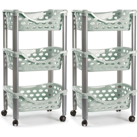 Set van 2x keukentrolley/roltafel 3 laags kunststof groen 40 x 65 cm -