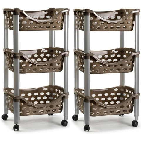 Set van 2x keukentrolley/roltafel 3 laags kunststof bruin 40 x 65 cm -