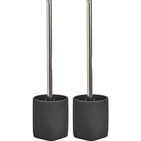 2x stuks WC/Toiletborstel in houder kunststeen - antraciet grijs - D9 x 36 cm -