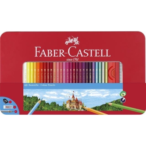 Faber Castell FC-115894 Kleurpotlood Faber-Castell Castle Zeskantig Metalen Etui 60 Stuks Met Accessoires