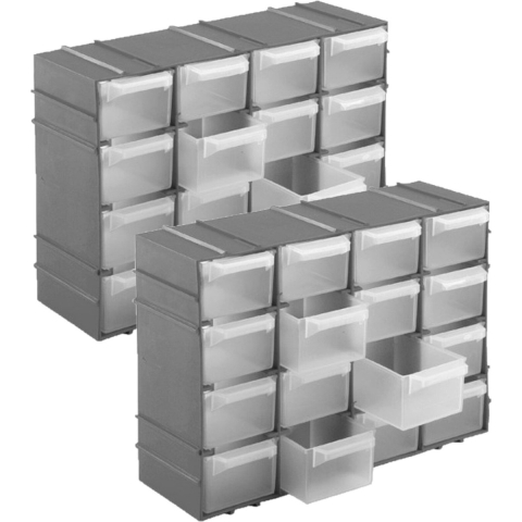 4x stuks ophangbare grijze huishoud organizers/sorteerdoosjes met 16 vakken 22 cm -