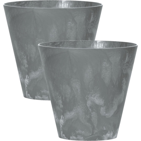 Bloempot/plantenpot voor buiten - Set van 4x stuks - kunststof - steengrijs - D25 x H23 cm - 7 liter -