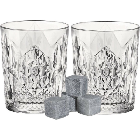 Luxe whiskyglazen set 6x stuks 390 ml met 6x whisky ijsblokstenen -