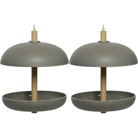 2x stuks vogel voedersilo hangend - bamboe hout - antraciet grijs - 21 x 25 cm -