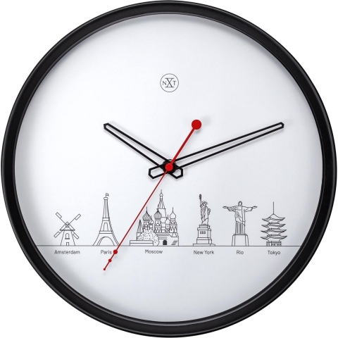 NeXtime NX-7350 Wandklok NXt Worldtour Dia 30cm Kunststof Zwart