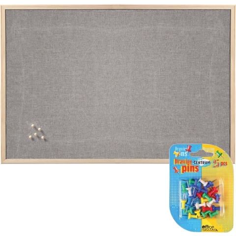 Prikbord incl. 25x punaises gekleurd - textiel - 60 x 80 cm - lichtgrijs -