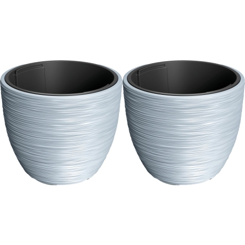 Plantenpot/bloempot Furu Stripes - 2x - buiten/binnen - kunststof - antraciet - D35 x H35 cm -