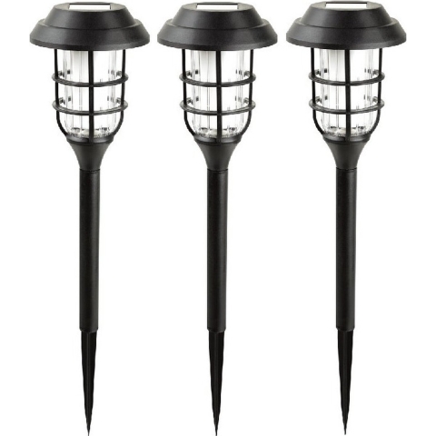 Solar tuinlamp - 6x - zwart - LED flame effect - oplaadbaar - D12 x H43 cm -