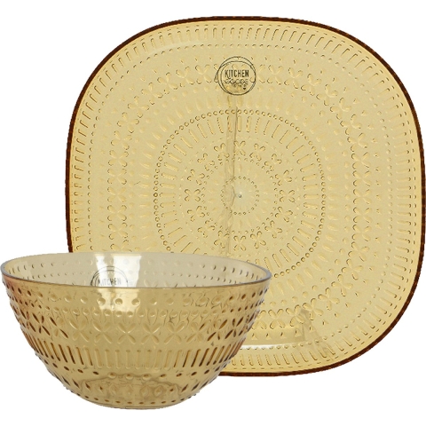 Camping serviesset - 12-delig - geel - kunststof - 6 personen -