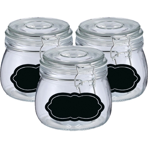 Weckpot/inmaakpot - 4x - 500 ml - glas - met beugelsluiting - incl. etiketten -