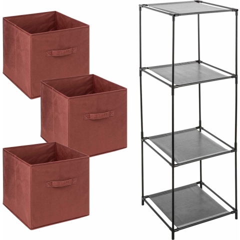 Kastmandjes/opberg mandjes - bordeaux rood - 3x stuks van 29 Liter - In rekje van 34 x 98 cm -