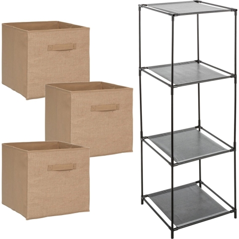 Kastmandjes/opberg mandjes - jute/naturel - 3x stuks van 29 Liter - In rekje van 34 x 98 cm -
