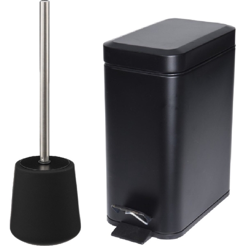 Badkamer/toilet set - WC-borstel en pedaalemmer 5L - metaal/ polyresin - zwart -