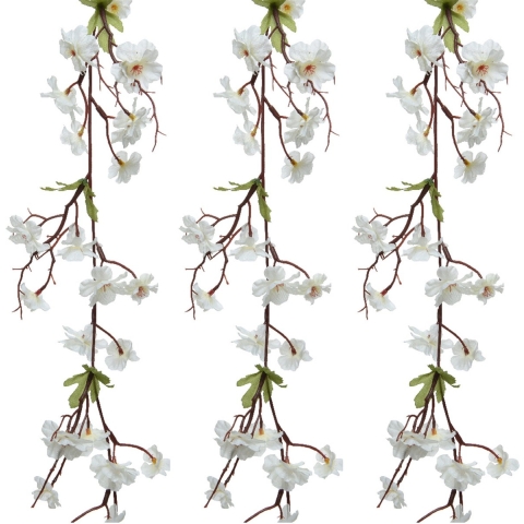 3x stuks kunstbloem/bloesem takken slingers - wit - 187 cm -