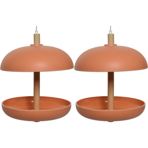 2x stuks vogel voedersilo hangend - bamboe hout - zalmroze - 21 x 25 cm -