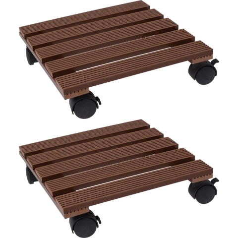 Plantentrolley - 2x - hout - bruin - vierkant - 29 x 29 cm - 100 kilo -