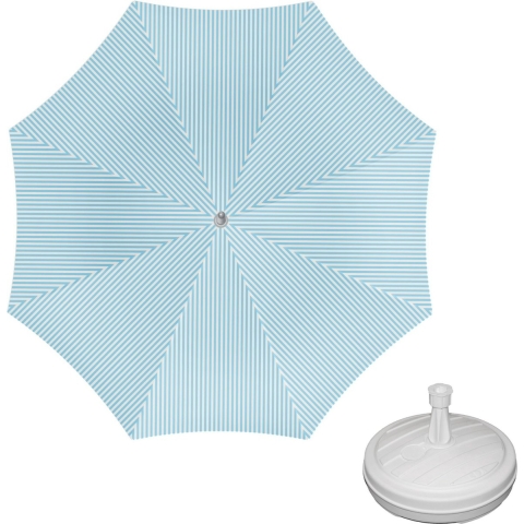 Parasol - lichtblauw/wit - D160 cm - incl. draagtas - parasolvoet - 42 cm -
