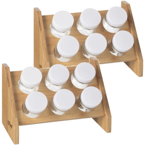 Set van 2x stuks kruidenrekje met 6 kruidenpotjes 21,5 cm van bamboe -