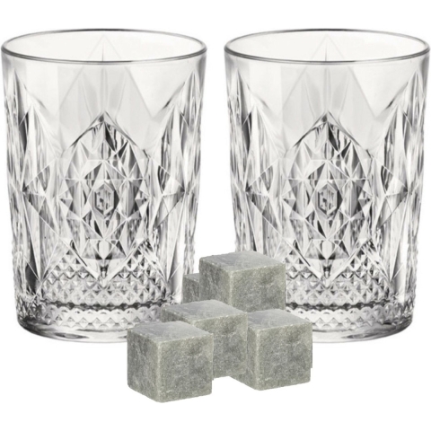 Luxe whiskyglazen set 6x stuks 390 ml met 9x whisky ijsblokstenen -