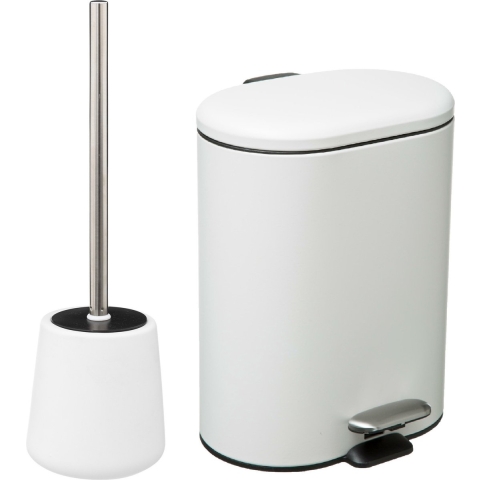 Badkamer/toilet accessoires - WC-borstel en pedaalemmer 6L - metaal - wit -