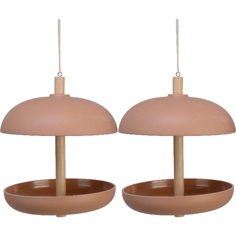 2x stuks vogel voedersilo hangend - bamboe hout - terra bruin - 21 x 25 cm -