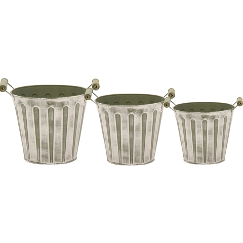 Emmer/plantenpot/bloempot - set van 3x stuks - zink - legergroen -